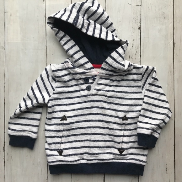 Koala Kids Navy Stripe Baby Boy Hooded Sweatshirt - Picture 1 of 8
